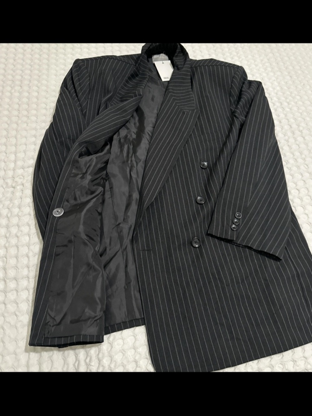 ASOS Black Pinstripe Double-Breasted Blazer Women size 14 new - Picture 3 of 6